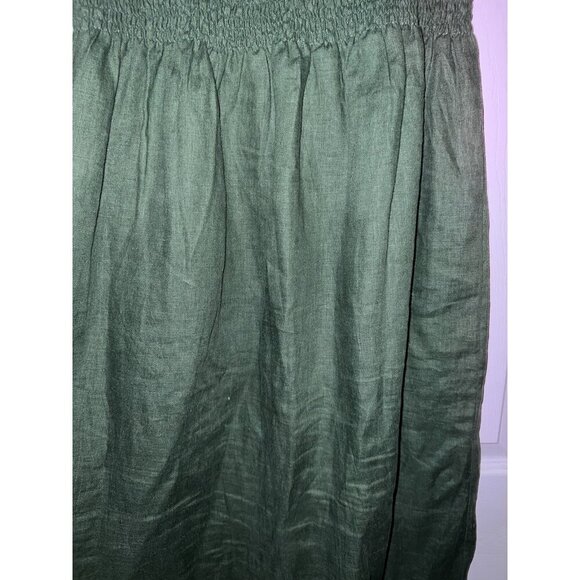 FAITHFULL THE BRAND Green Linen Smocked Sleeveless Midi Dress Button Down Sz 10 - Picture 9 of 16
